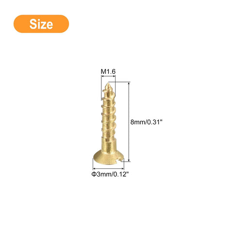 Brass Wood Screws 30Pcs M1.6 X 8mm Slotted Flat Head Self Tapping Countersunk for Woodworking and Furniture DIY Projects