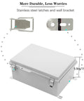 Rugged IP67 Waterproof Junction Box With Hinged Cover, stainless steel latches, wall bracket, 150 mm height, focus on durability.