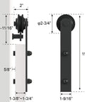 Heavy Duty 6 Foot Sliding Barn Door Hardware Kit For Single Door Featuring Hard Core Black Aluminum Track dimensions with wall mount specifications.