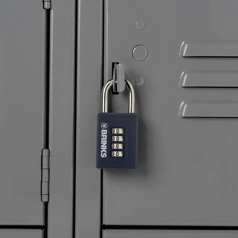 Beefy 40mm Four Dial Resettable Sports Padlock With Zinc Die Cast Body And Chrome Plated Shackle Navy Finish on locker