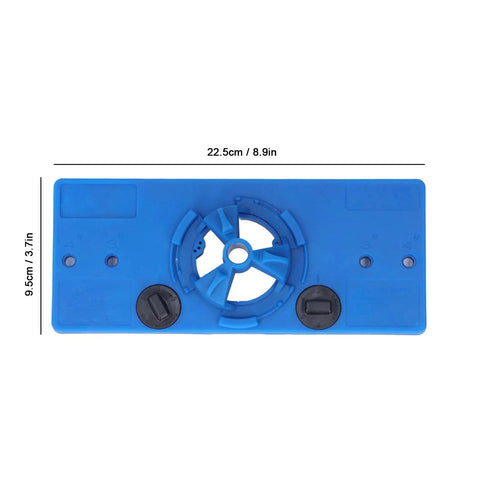 Premium 35mm Hinge Hole Saw Jig Kit For Woodworking Pros with adjustable depth and screw spacing, blue ABS plastic construction.