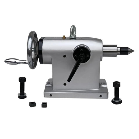 Zero Hassle Four Axis Manual Tailstock Cnc Indexing Head With Heavy Duty Cast Iron Frame, silver with black details, for milling.
