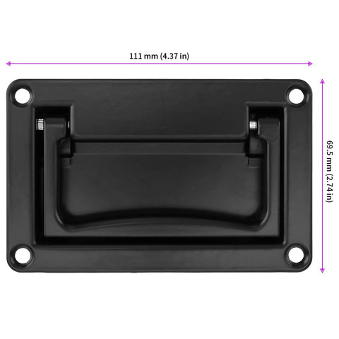 Recessed Flush Pull Handles 4.37 Inch Set Of 2 In Zinc Alloy Black Finish, front view, showcasing dimensions and sleek design