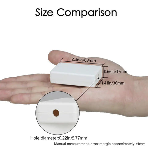 5 Pack Small ABS Plastic Project Box For Electronics DIYers White Durable Drillable Mini Electrical Project Boxes 2.36 x 1.42 x 0.67 Inch Great For Hobby Electronics Enclosures And Cable Management shown in hand for size comparison