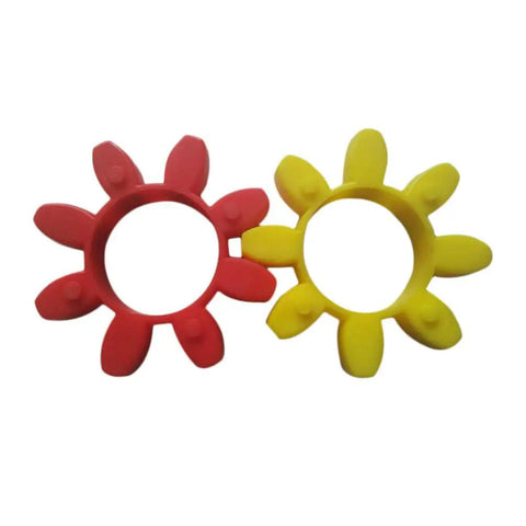 Red and yellow flexible coupling elastomer urethane elements from the Flexible Coupling Element Kit For Gr24 Systems, 20 Pieces.