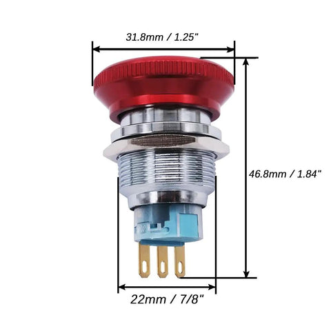 Stainless Steel 22mm Latching Emergency Stop Push Button Switch With 3A 12-220V Connection Plug 1NO 1NC Contacts Panel Mount