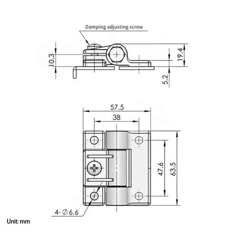 Technical drawing of White Damping Hinges With Adjustable Torque For Industrial Cabinets And Furniture Durable 1 Piece Heavy Duty Soft Close Action