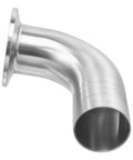 Stainless steel 90-degree sanitary hose elbow with flange, 304 SS.