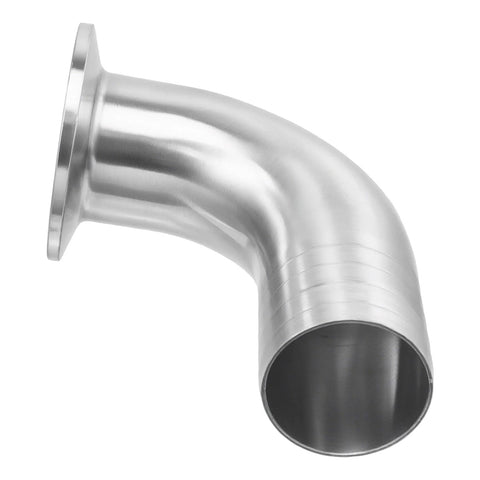 Stainless steel 90-degree sanitary hose elbow with flange, 304 SS.