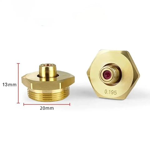 Ruby 0.195mm EDM Wire Guide Nozzle Tip For EDM Wire Cutting Machines, ultra precision brass and ruby core, side and top view