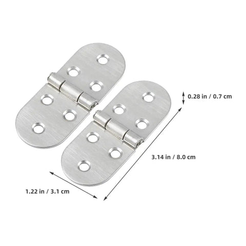 Stainless Steel Folding Table Hinges Two Pack, Corrosion Resistant High Hardness, Silver Finish, dimensions shown