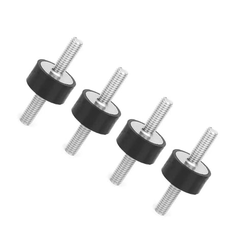 M6 Rubber Mounts for Vibration Dampening in Cars Boats Engines and Pumps 4 Pack, black cylindrical silent block isolators with threads.