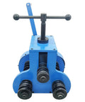 WYDDDARY Manual Pipe Bender Machine With Round And Square Dies For Hand Rolled Tube Bending Tools For DIY Metalwork Jobs, blue unit with handle.