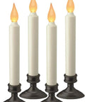 Set Of Four Battery Operated LED Window Candles With Dusk To Dawn Sensor Amber Flicker Flame Aged Bronze Base Uses Two AA Batteries Per Candle