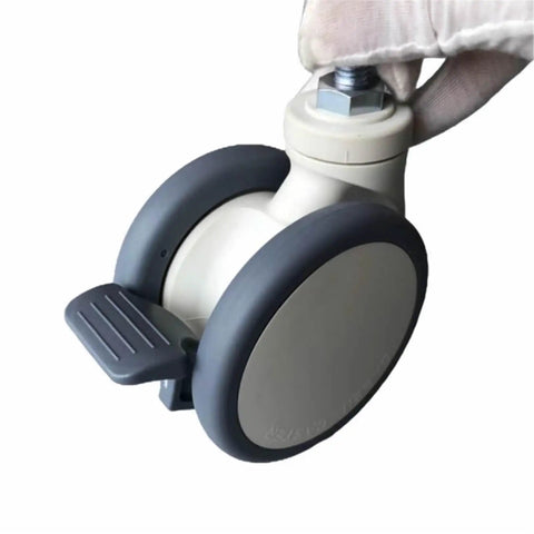 Take Your Rolling Game To The Next Level With These Tough 4 Inch Dual Casters Featuring Soft Rubber Treads And Silent Ball Bearings For Hospital Carts And Heavy Gear 2 Pack, close-up of dual caster wheel with rubber tread.