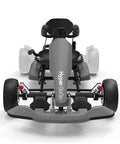 Front view of a grey Hoverboard Go Kart Kit For Kids And Adults With Shock Absorbers And Disc Brakes, Outdoor Go Karting Attachment.