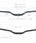Ultra Light 31.8mm MTB Handlebar Aluminum Alloy 6061 Riser Bar Extra Long 780mm Matte Black with 50mm Rise and 9 Degree Sweep