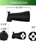 Matte Black Slip Fit Tub Spout With Diverter Bathroom Faucet Wall Mount One Half Inch Slip On Copper Tubing Pull Up Diverter, dimension view