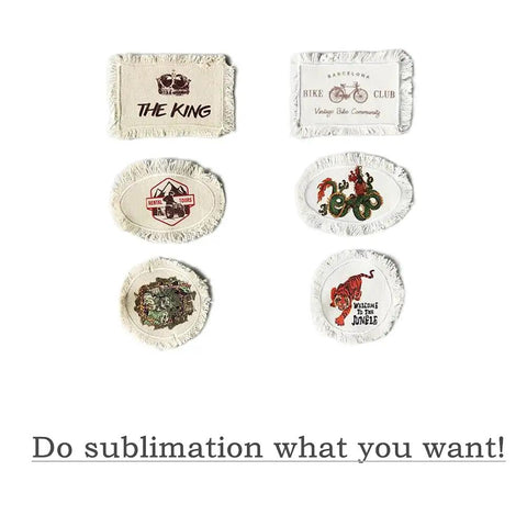 Eight Pack Sublimation Blanks For Hats And Garments 100 Percent Polyester Heat Press Ready Patches with various designs