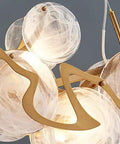 Top Tier Oval Glass Pendant Ceiling Lamp Featuring Postmodern Lighting Design, 150cm drop, with a unique gold frame and translucent glass.
