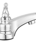 Lynden Bathroom Sink Faucet With Chrome Finish, dual levers, elegant arc spout, lightweight ABS construction, side view