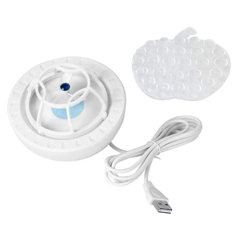 Slick Portable Usb Dishwasher With Ultrasonic Deep Clean And High Pressure Water Spray That Tackles Greasy Pots And Pans Hassle Free For Small Kitchens Apartments Or Rv Outings In Matte Blue, featuring a white ultrasonic cleaner and a silicone mat.