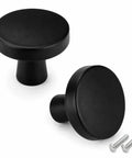 Rock Solid Matte Black Cabinet Knobs 20 Pack Round Zinc Alloy Drawer Handles single hole mount with screws, heavy duty design.