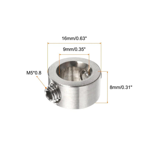 Two Piece 9mm Drill Stop Collar Set For Precise Depth Control, Adjustable Stainless Steel Drilling Limit Ring With Hex Wrench, Anodized Silver Finish, Fits 9mm Drill Bits, Durable Positioner For Consistent Holes. 9mm stainless drill stop collar with M5*0.8 set screw