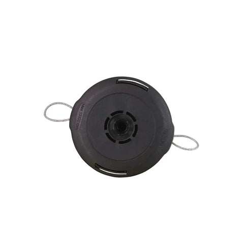 Top view of a black T25 Tap Advance Trimmer Head Replacement With Prewound 0.095 Inch Line For Weed Eater, Easy Reload, No Fuss Install, Fits 100 200 Series Trimmers And Models 122C 124C 125C 128L 130C 330LK.