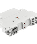 Close-up of Household AC Contactor HSR1-16 16A 2 Pole 2NC with 24V DC Coil and 35mm DIN Rail Mount, showing terminal connections.