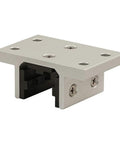 Rock Solid 25 Series Linear Bearing With Three Slot Mount And Double Flange Short Standard Design, Aluminum T Slotted Bearing For 25mm Extrusion, Includes UHMW Self Lubricating Pads Screws And Shims For Smooth Motion. Front view of aluminum 25mm extrusion linear bearing with black UHMW pads