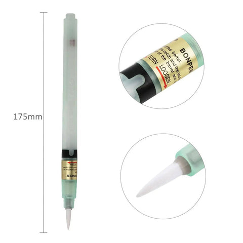 5 Piece Empty Flux Pen Set With Soft Brush Tip For PCB Soldering, refillable pen showing brush detail and translucent body at 175mm