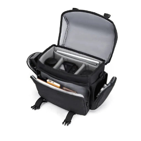 SLR Camera Bag For Single Shoulder Use with open large capacity, fits three lenses, built in tripod strap, soft flannel liner