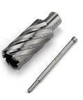 Two-piece annular cutter and drill bit set with Weldon shank; 3/4 in diameter, 2 in depth for magnetic drill press