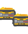 Two FLEXVOLT 20V/60V MAX Battery Pack 9.0 Ah Two-Pack for Power Tools, 180Wh Each, 360Wh Total, gray with yellow accents.
