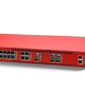 Upgrade Your Edge With This Slick Rackmount Firewall Kit Featuring A Full Three Year Security Suite And Dual Ten Gigabit Connections – red firewall device angled view.