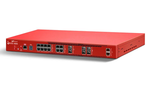 Beast Mode M595 Rackmount Firewall Packing Twelve Multi Gig Ports Dual Ten Gb Ethernet And Quad Ten Gb Fiber Slots With A Three Year Security License Bundle For Serious Business Networks, red rackmount design, front view.
