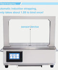 Rock Solid Heavy Duty Automatic Strapping Machine With 4.5 Inch Touch Screen, front view showcasing sensor and control panel.