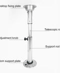 Built Like A Beast Stainless Steel Telescopic Table Legs For Dining Rooms And Road Trip Rigs with adjustment knob and support plate.