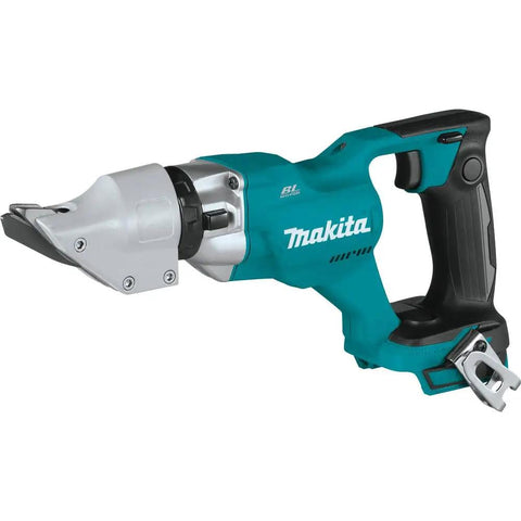 18V LXT Cordless Straight Metal Shear With Brushless Motor, Dual Cut Blade, turquoise handle, tool only, side view