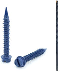 One Hundred Pack Diamond Tip Concrete Screws One Quarter Inch By One And Three Quarters Inch Hex Head With Drill Bit Included