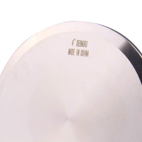 Close-up of 4-inch DERNORD stainless steel end cap for sanitary tri-clamp fittings (304 SS)