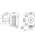 Technical diagram of Low Noise Two Phase Stepper Motor for 3D Printers with Beefy Torque Carbon Steel Build Cable Included.