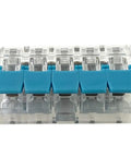 Straight Shooting 5 Pin Quick Connect Wire Connector With Solid Grip Lever Action, 32 Amp, clear housing, top view.