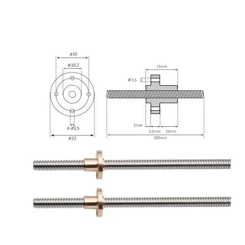 Premium T8 Leadscrew Kit For 3D Printer Mods With Matching Nut 100 To 500mm Length Durable Steel Lead 2mm Or 8mm Linear Motion Parts Ready To Roll, 300mm steel lead screw with nut