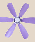 6 Leaves Ceiling Fan with Remote Control for Outdoor USB, top view of purple blades and white motor, ideal for outdoor cooling.