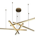 Geometric Linear LED Pendant Light Featuring Sleek Gold Finish Dimmable 3 Color Options Abstract Hanging Design with adjustable length.