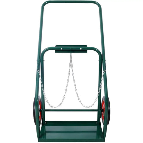 Heavy Duty Dual Cylinder Hand Truck Cart With 440 Pound Load Capacity For Welding Equipment Mobile Dolly On 10 Inch Solid Rubber Wheels Green Finish