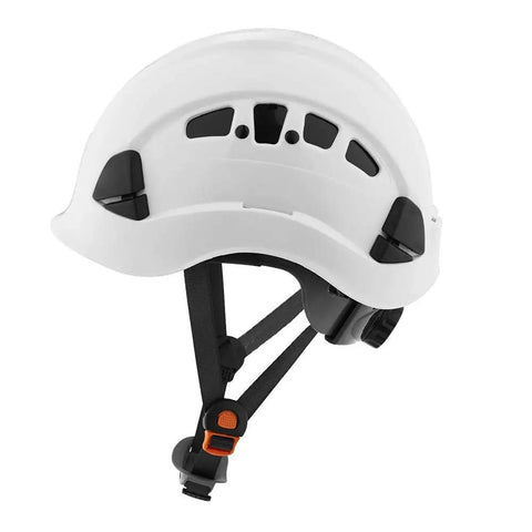 Side view of CH400V Climbing Style Hard Hat with Venting and Molded Cup Chin Strap, ANSI Z89.1 and OSHA Compliant in white