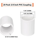 Twenty Pack Three Quarters Inch PVC Pipe Couplings Socket To Socket Heavy Duty Schedule 40 PVC Slip Socket Connectors image